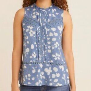 Anthropologie Vanessa Virginia Marisa Blue Floral Lace Sleeveless Top